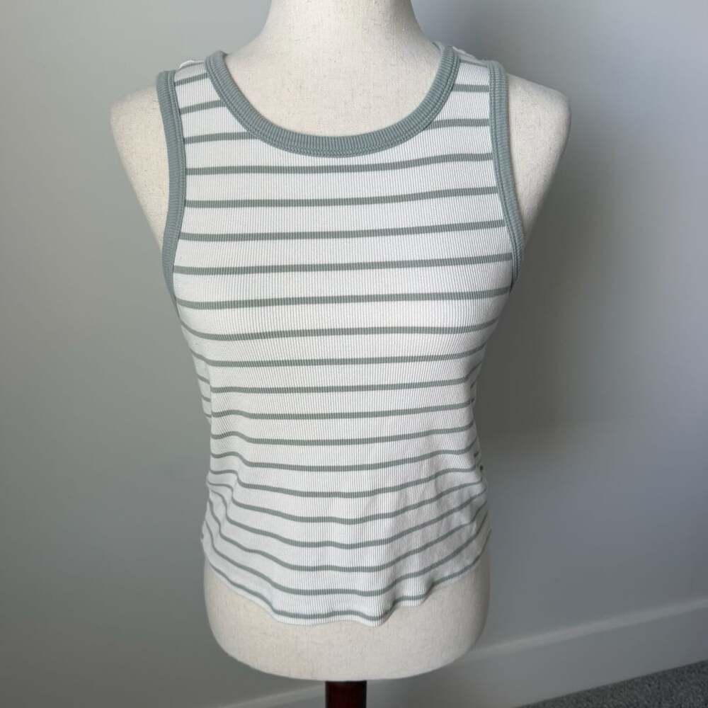 Z Supply Hadley Rib Tank Top Size XL White Green Striped